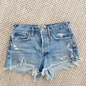 AGOLDE Distressed Denim Cutoff Shorts Women’s Size 24 High Rise Raw Hem